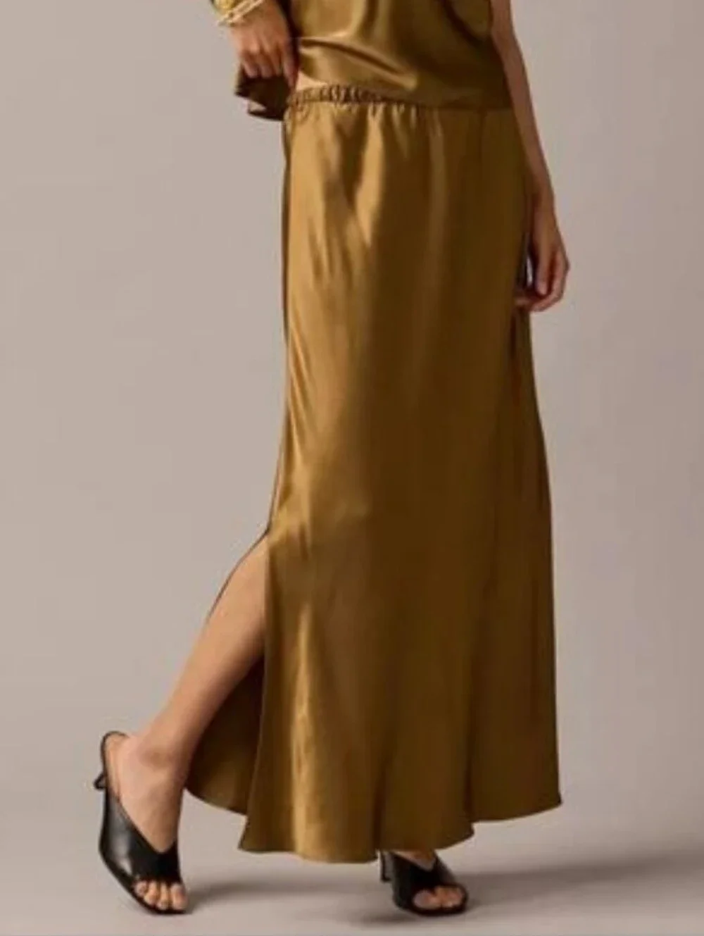 J Crew Collection Silky Side Slit Maxi Skirt Pull On Luster Crepe BR534 Sz Small
